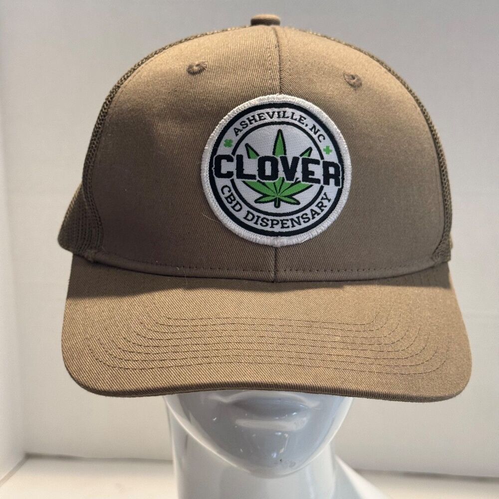 Clover CBD Dispensary Asheville, NC Baseball Hat Trucker Cao Beige Snap-Back